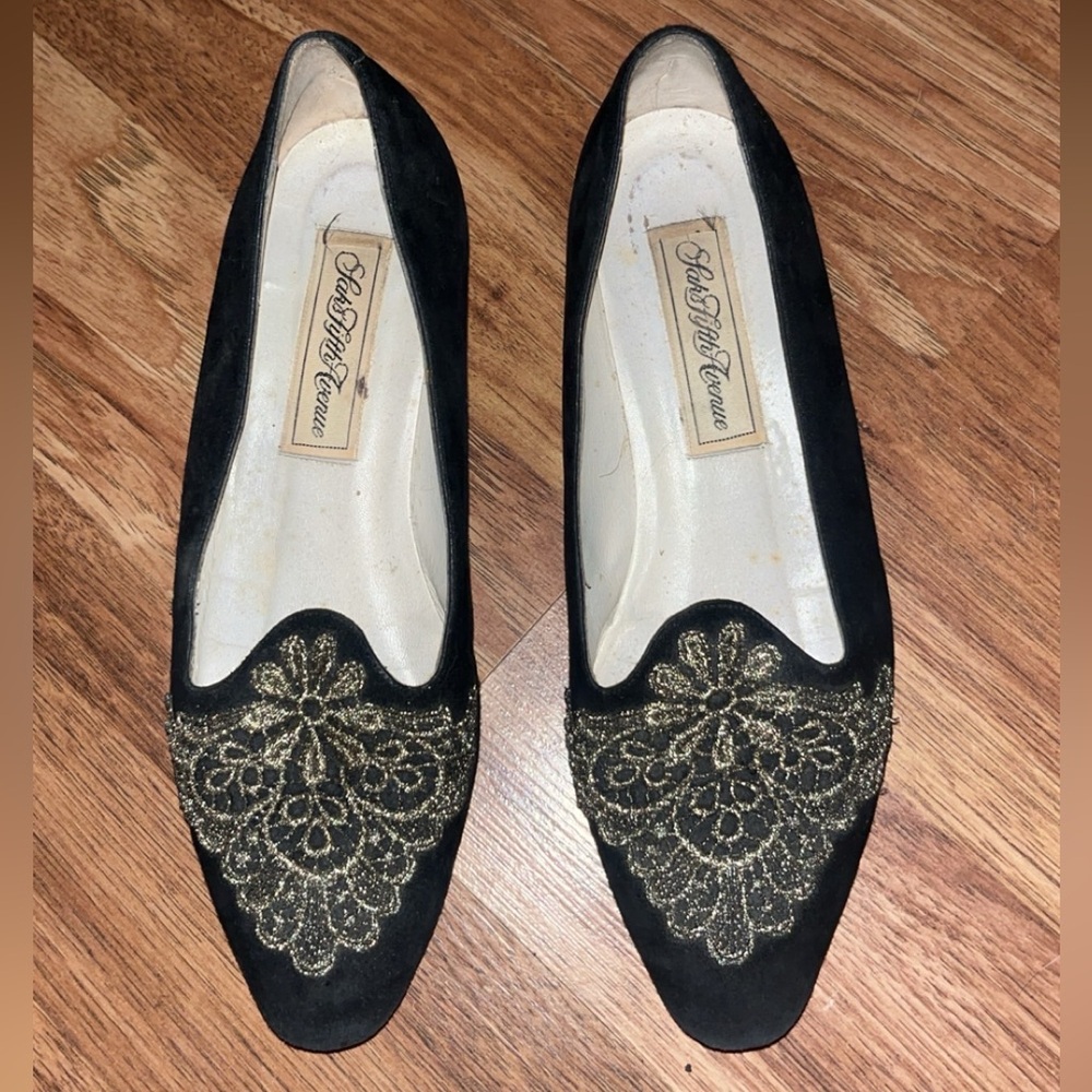 Saks Fifth Avenue Velvet Black Lace Pointed Flats